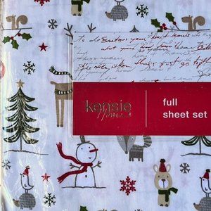 Christmas Holiday Full Size Sheet Set - snowman reindeer snowflakes animals